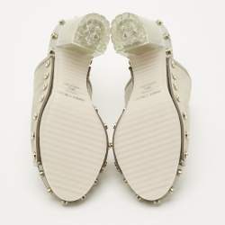 Pre Owned Jimmy Choo Grey Suede Studded Open Toe Mules Size 36.5