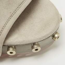 Pre Owned Jimmy Choo Grey Suede Studded Open Toe Mules Size 36.5