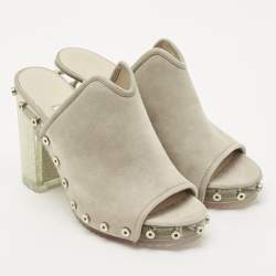 Pre Owned Jimmy Choo Grey Suede Studded Open Toe Mules Size 36.5