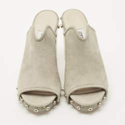 Pre Owned Jimmy Choo Grey Suede Studded Open Toe Mules Size 36.5