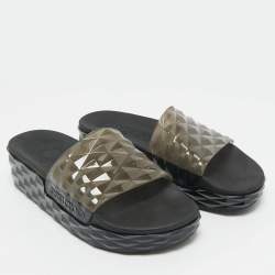 Pre Owned Jimmy Choo Grey Rubber Diamond Flat Sandals Size 40