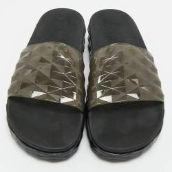 Pre Owned Jimmy Choo Grey Rubber Diamond Flat Sandals Size 40