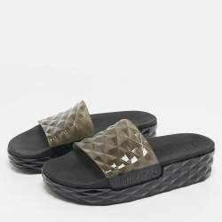 Pre Owned Jimmy Choo Grey Rubber Diamond Flat Sandals Size 40