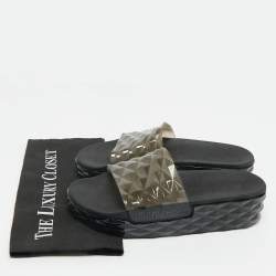 Pre Owned Jimmy Choo Grey Rubber Diamond Flat Sandals Size 40