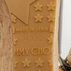 Pre Owned Jimmy Choo Metallic Patent Leather Prova Slingback Wedge Sandals Size 36.5