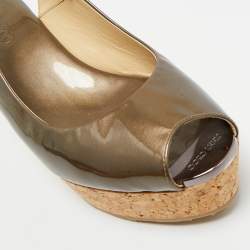 Pre Owned Jimmy Choo Metallic Patent Leather Prova Slingback Wedge Sandals Size 36.5