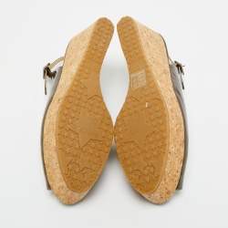 Pre Owned Jimmy Choo Metallic Patent Leather Prova Slingback Wedge Sandals Size 36.5