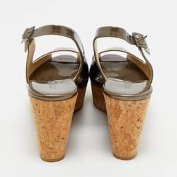 Pre Owned Jimmy Choo Metallic Patent Leather Prova Slingback Wedge Sandals Size 36.5