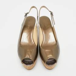 Pre Owned Jimmy Choo Metallic Patent Leather Prova Slingback Wedge Sandals Size 36.5