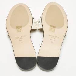 Pre Owned Jimmy Choo White Leather Minea Embellished Flat Slides Size 39