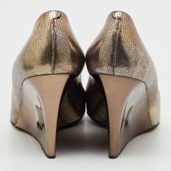 Pre Owned Jimmy Choo Metallic Gold Foil Leather Baxen Peep Toe Wedge Pumps Size 40