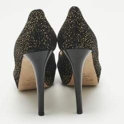 Pre Owned Jimmy Choo Black/Gold Texture Suede Peep Toe Pumps Size 41