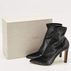 Pre Owned Jimmy Choo Black Lurex Fabric Ankle Length Boots Size 40.5