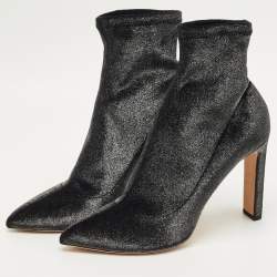 Pre Owned Jimmy Choo Black Lurex Fabric Ankle Length Boots Size 40.5
