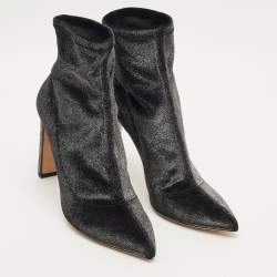 Pre Owned Jimmy Choo Black Lurex Fabric Ankle Length Boots Size 40.5