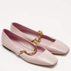 Pre Owned Jimmy Choo Pink Lizard Embossed Leather Diamond Tilda Ballet Flats Size 40