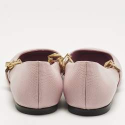 Pre Owned Jimmy Choo Pink Lizard Embossed Leather Diamond Tilda Ballet Flats Size 40