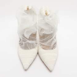 Pre Owned Jimmy Choo White Lace And Mesh Lavish Pointed Toe Pumps Size 41