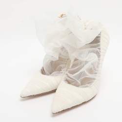 Pre Owned Jimmy Choo White Lace And Mesh Lavish Pointed Toe Pumps Size 41