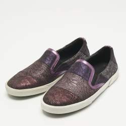 Pre Owned Jimmy Choo Metallic Purple Lace Print Suede Demi Sneakers Size 35