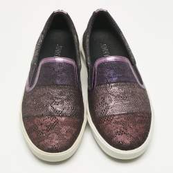 Pre Owned Jimmy Choo Metallic Purple Lace Print Suede Demi Sneakers Size 35