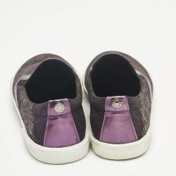 Pre Owned Jimmy Choo Metallic Purple Lace Print Suede Demi Sneakers Size 35
