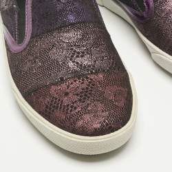 Pre Owned Jimmy Choo Metallic Purple Lace Print Suede Demi Sneakers Size 35