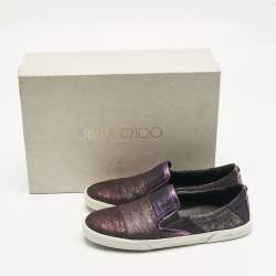Pre Owned Jimmy Choo Metallic Purple Lace Print Suede Demi Sneakers Size 35