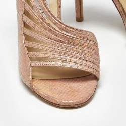 Pre Owned Jimmy Choo Pink Snakeskin Embossed Florry Ankle Strap Sandals Size 36.5