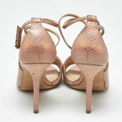 Pre Owned Jimmy Choo Pink Snakeskin Embossed Florry Ankle Strap Sandals Size 36.5