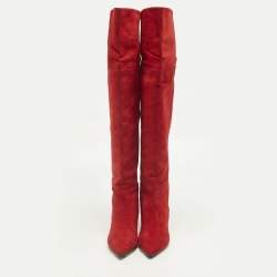 Pre Owned Jimmy Choo Red Suede Rise 50 Knee Length Boots Size 40