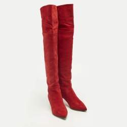 Pre Owned Jimmy Choo Red Suede Rise 50 Knee Length Boots Size 40