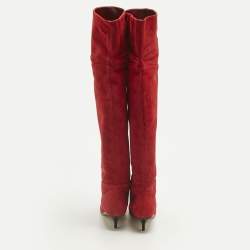 Pre Owned Jimmy Choo Red Suede Rise 50 Knee Length Boots Size 40
