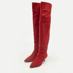 Pre Owned Jimmy Choo Red Suede Rise 50 Knee Length Boots Size 40