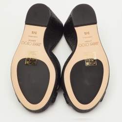 Pre Owned Jimmy Choo Almer Size 34.5 Black Metallic Lurex Fabric Criss Cross Wedge Sandals
