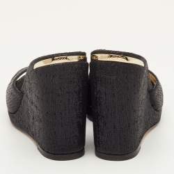 Pre Owned Jimmy Choo Almer Size 34.5 Black Metallic Lurex Fabric Criss Cross Wedge Sandals