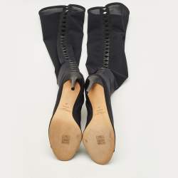 مملوكة مسبقًا Jimmy Choo Size 39 Black Leather and Mesh Open Toe Over The Knee Boots