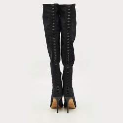 مملوكة مسبقًا Jimmy Choo Size 39 Black Leather and Mesh Open Toe Over The Knee Boots