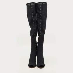 مملوكة مسبقًا Jimmy Choo Size 39 Black Leather and Mesh Open Toe Over The Knee Boots