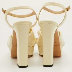 Pre Owned Jimmy Choo Heloise Size 39.5 Cream Patent Leather Ankle Strap Platform Sandals