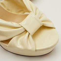 Pre Owned Jimmy Choo Heloise Size 39.5 Cream Patent Leather Ankle Strap Platform Sandals