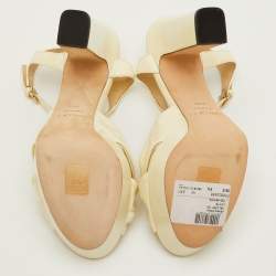 Pre Owned Jimmy Choo Heloise Size 39.5 Cream Patent Leather Ankle Strap Platform Sandals