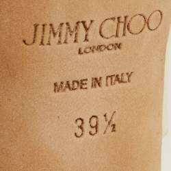 Pre Owned Jimmy Choo Heloise Size 39.5 Cream Patent Leather Ankle Strap Platform Sandals