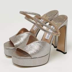 Pre Owned Jimmy Choo Karli Size 38.5 Gold Leather Ankle Strap Sandals