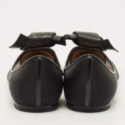 Pre Owned Jimmy Choo Size 41 Black Leather and Mesh Bow Ballet Flats