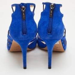 مملوكة مسبقًا Jimmy Choo Ren Size 40.5 Blue Suede Caged Ankle Strap Sandals