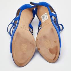 مملوكة مسبقًا Jimmy Choo Ren Size 40.5 Blue Suede Caged Ankle Strap Sandals