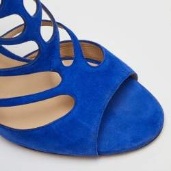 مملوكة مسبقًا Jimmy Choo Ren Size 40.5 Blue Suede Caged Ankle Strap Sandals