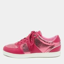 Pre Owned Jimmy Choo Teri Size 39 Pink Leather and Snakeskin Embossed Lace Up Sneakers