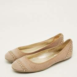 Pre Owned Jimmy Choo Size 40 Beige Suede Studded Ballet Flats